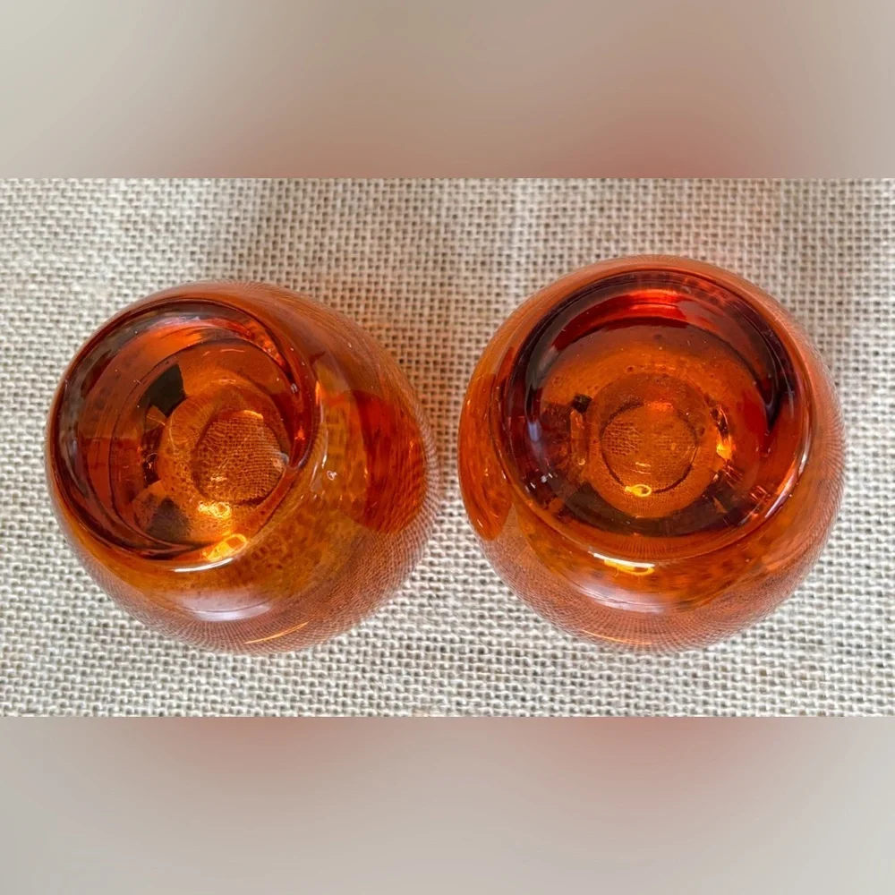 Orange Glass Candle Holder Set Rounded Base Goblin Core Boho Harvest Halloween